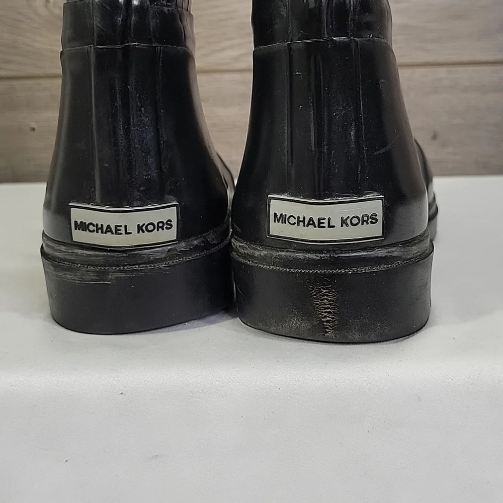 Womens Michael Kors Black Exotic Print Rain Boots Size 9